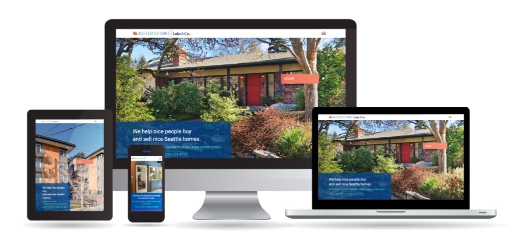 Different devices displaying the Nice Seattle Homes website to show responsible design.
