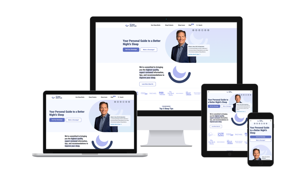Responsive display of the Sleep Doctor website