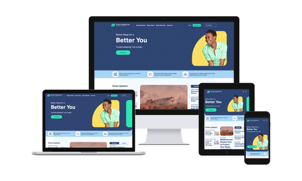 Responsive display of the Sleep Foundation website