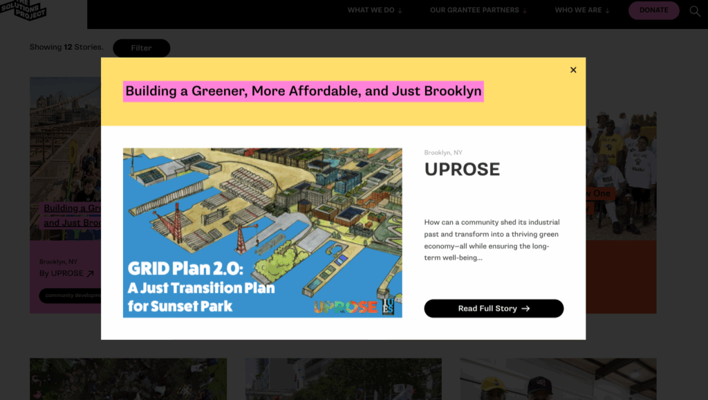 Screenshot of story bank modal window.